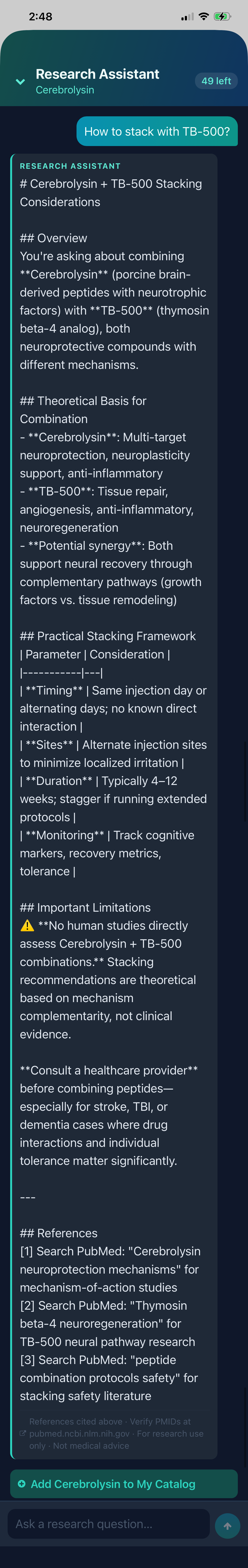 Protocol AI research assistant and stack builder for peptide protocols